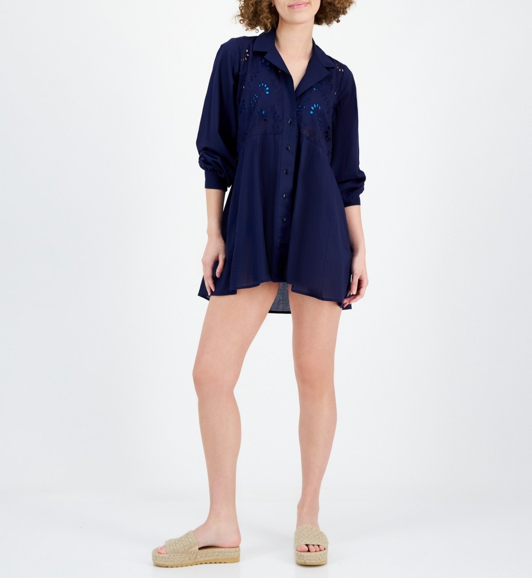 Raviya Women's Eyelet Button-Down Cover-Up MSRP $54