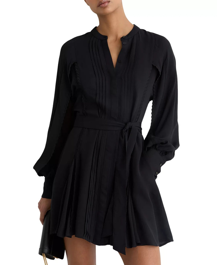 REISS Eliana Embroidered-Trim Belted Mini Dress MSRP $410