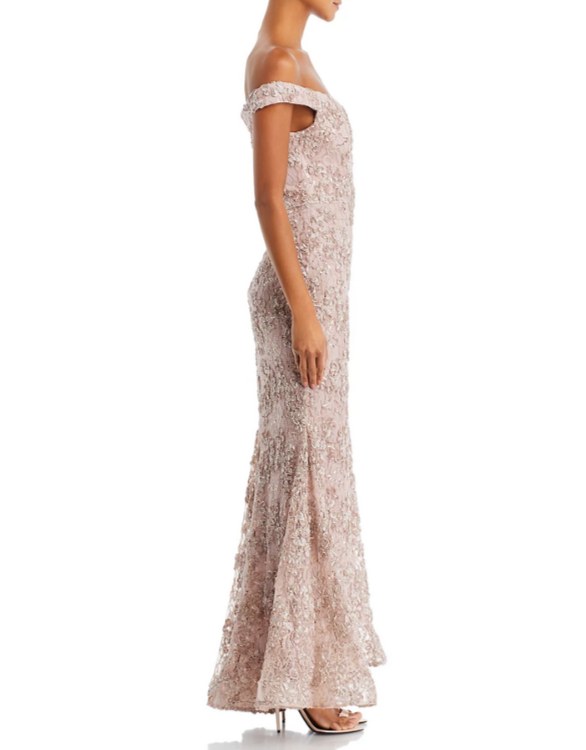 AQUA Off-the-Shoulder Embellished Lace Gown MSRP $288