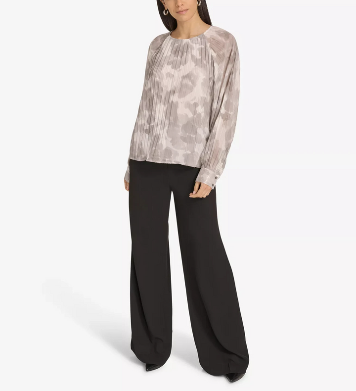 Calvin Klein Women's Printed Pleated Raglan-Sleeve Top MSRP $99