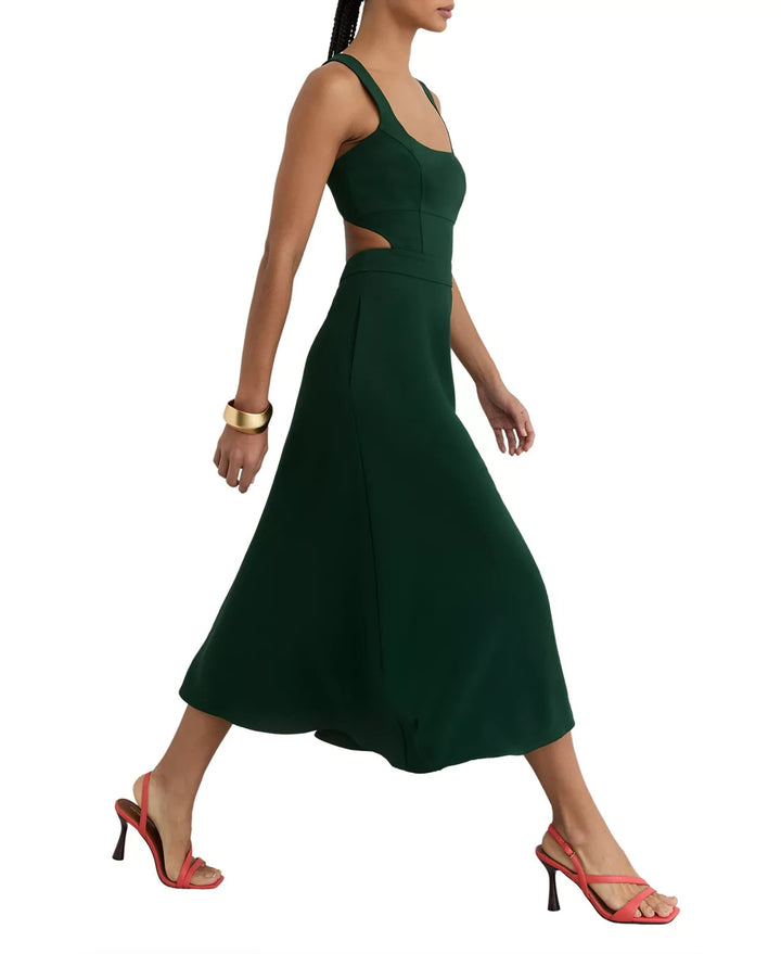 REISS Women's Dina Waisted Cut-Out Twill Midi Dress MSRP $430