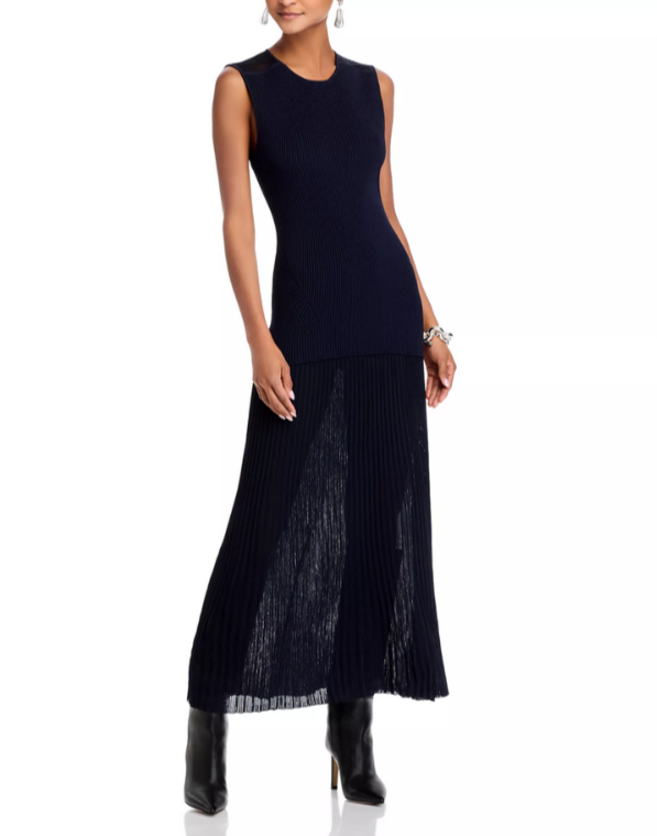 Derek Lam 10 Crosby Lecco Dropped Waist Mixed Media Maxi Dress MSRP $425