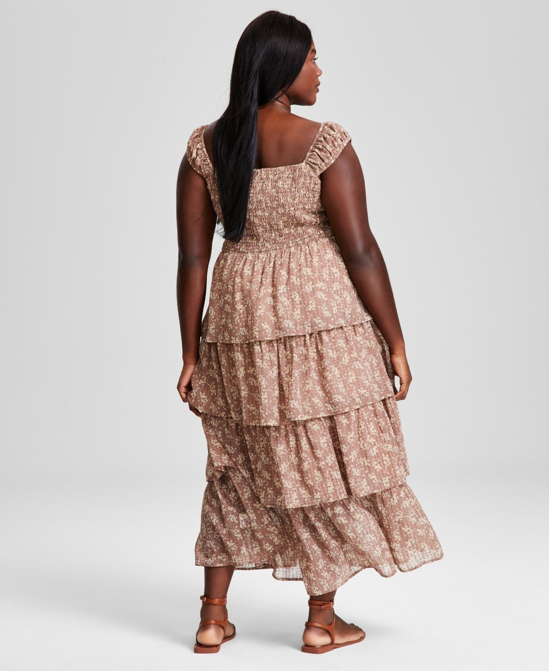 And Now This Plus Size Printed Tiered Smocked Maxi Dress MSRP $59.50