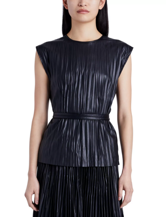 Proenza Schouler White Label Lyra Faux Leather Crinkle Top $495