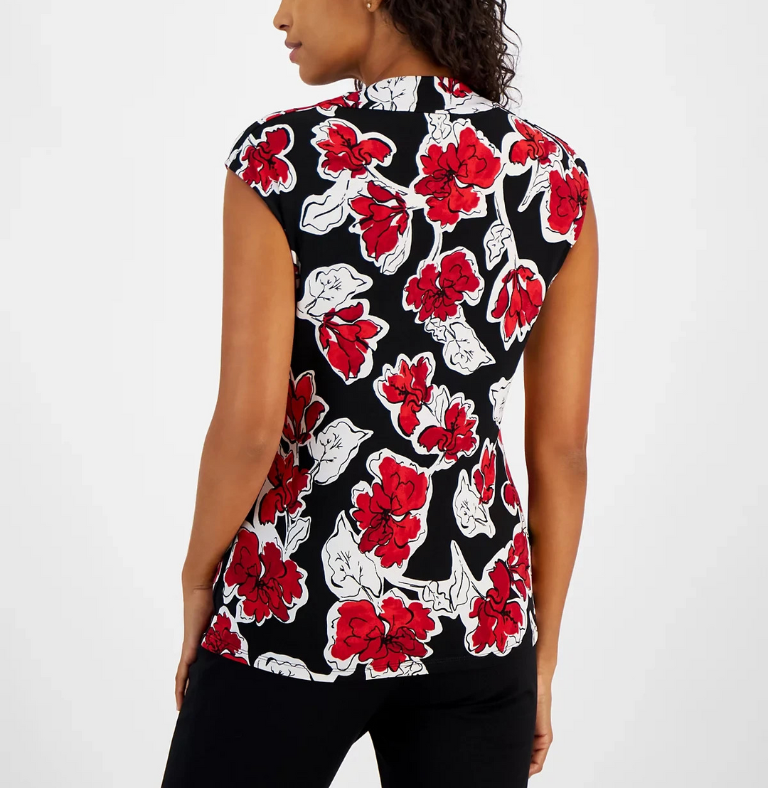 Kasper Petite Floral-Print Cowl-Neck Top MSRP $49