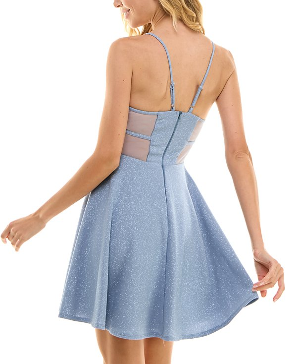 City Studios Juniors' Glitter-Knit Illusion-Detail Fit & Flare Dress MSRP $79