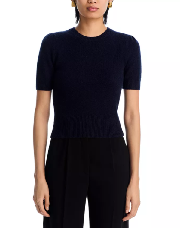 FRAME Gathered Short Sleeve Cashmere Sweater MSRP $468