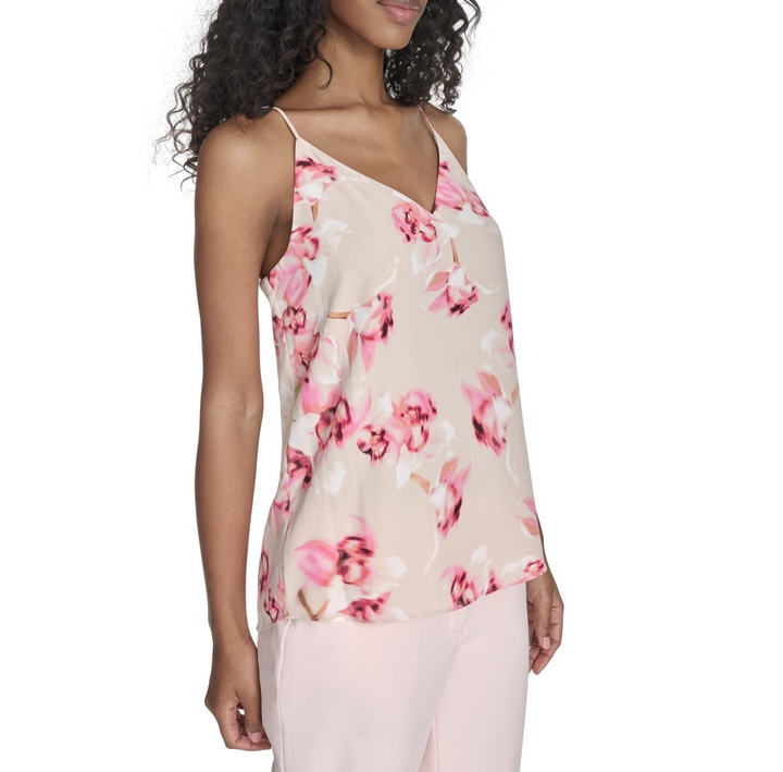 Calvin Klein Women's Printed V-Neck Sleeveless Top MSRP $59