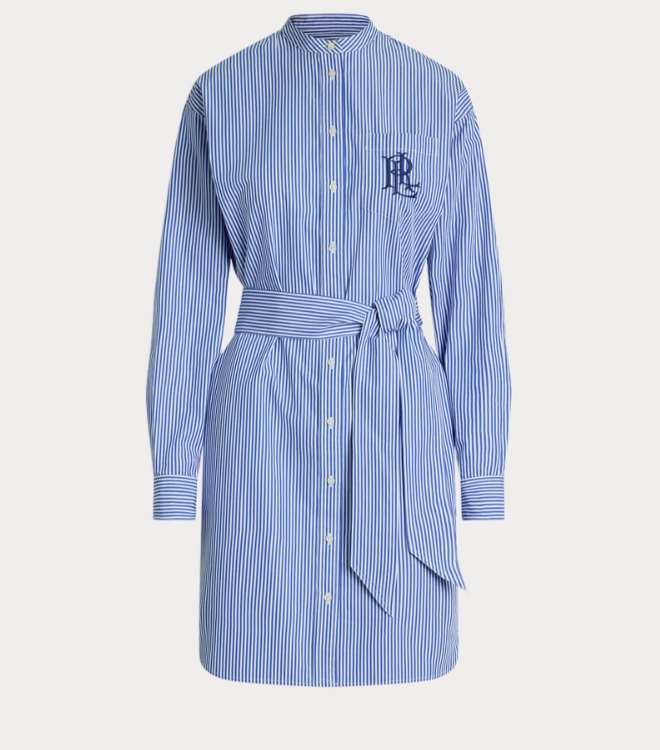 Lauren Ralph Lauren Striped Belted Broadcloth Shirtdress