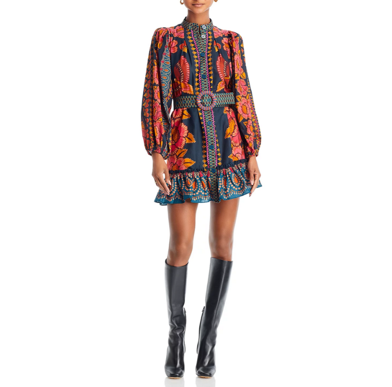 FARM Rio Ainika Sparkle Puff Sleeve Cotton Mini Dress MSRP $235