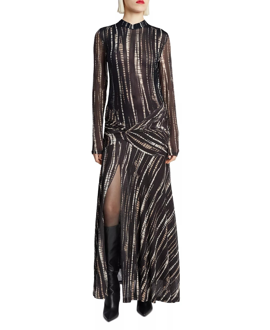 Bardot Women's Lea Printed Mesh Mock Neck Maxi Dress MSRP $159