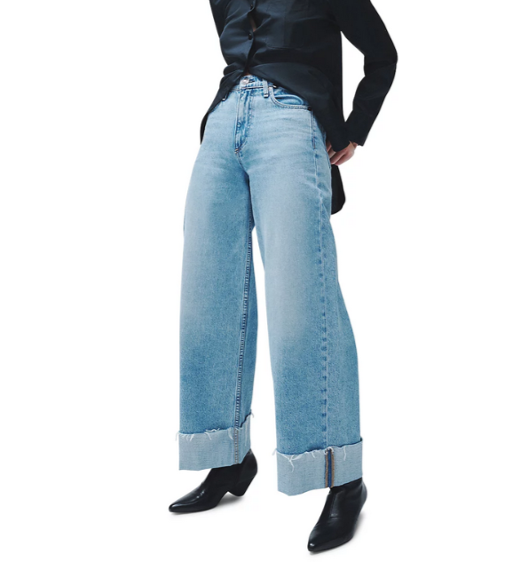 rag & bone Sofie High Rise Wide Leg Cuffed Jeans MSRP $268
