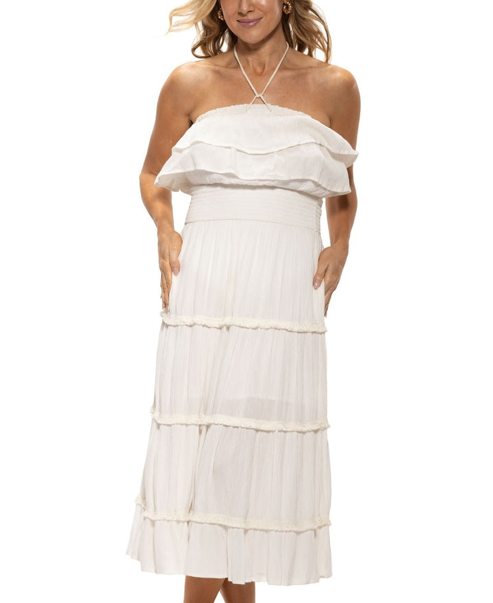 Dotti Ruffled Smocked-Waist Tiered Cover-Up Dress MSRP $72