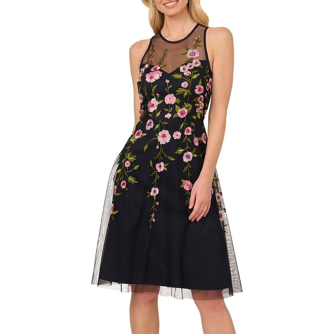 Adrianna Papell Embroidered Beaded Fit & Flare Dress MSRP $249