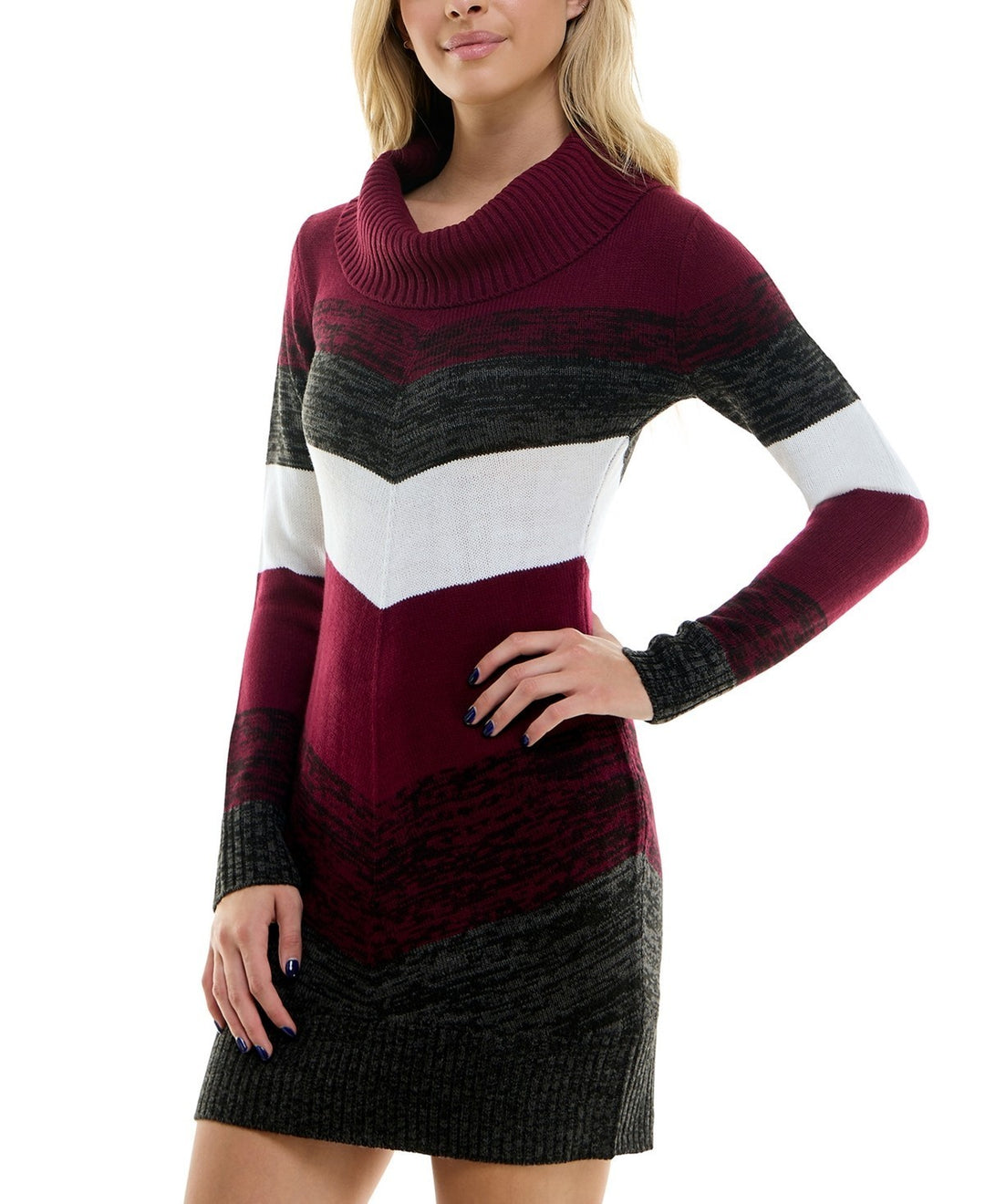 BCX Juniors' Cowl Chevron Fitted Sweater Dress MSRP $49