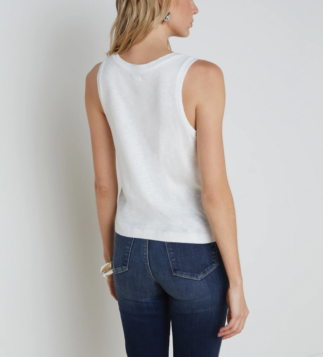 L'AGENCE Mikaela Cotton Tank Top in Soft White MSRP $110