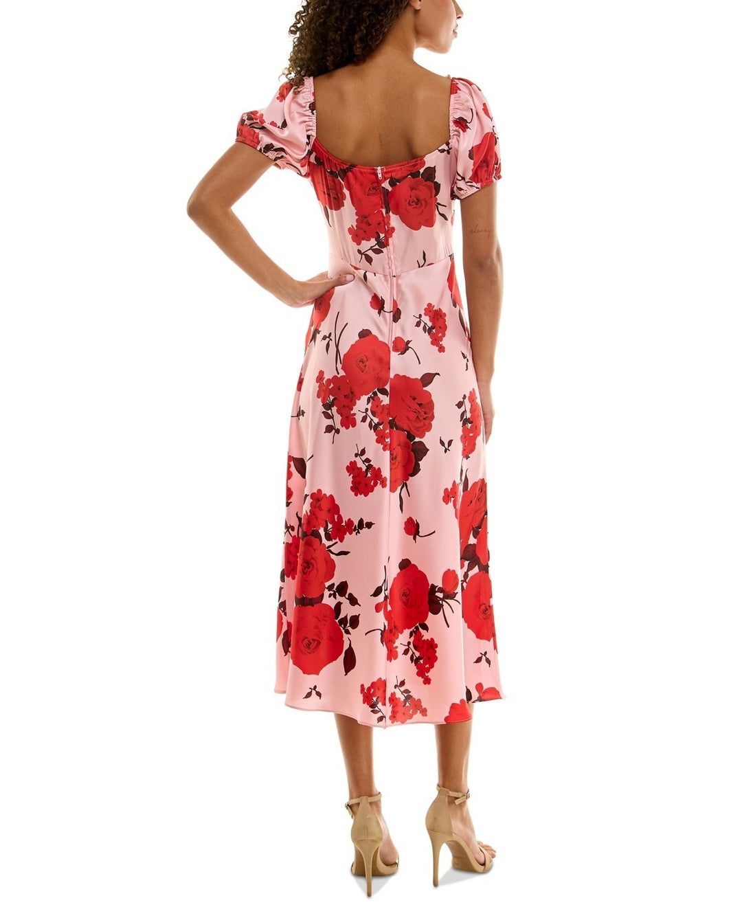 B Darlin Juniors' Lace-Trim Floral-Print Midi Dress MSRP $65