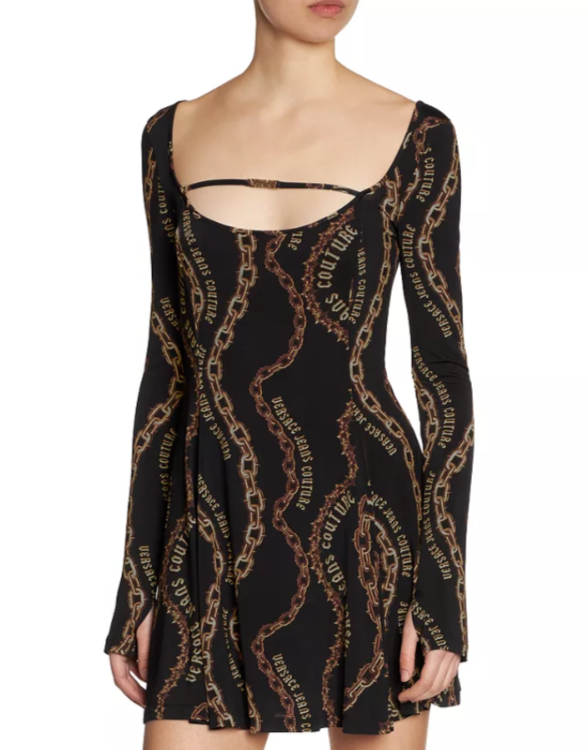 Versace Jeans Couture Organzino Chain Logo Dress MSRP $500