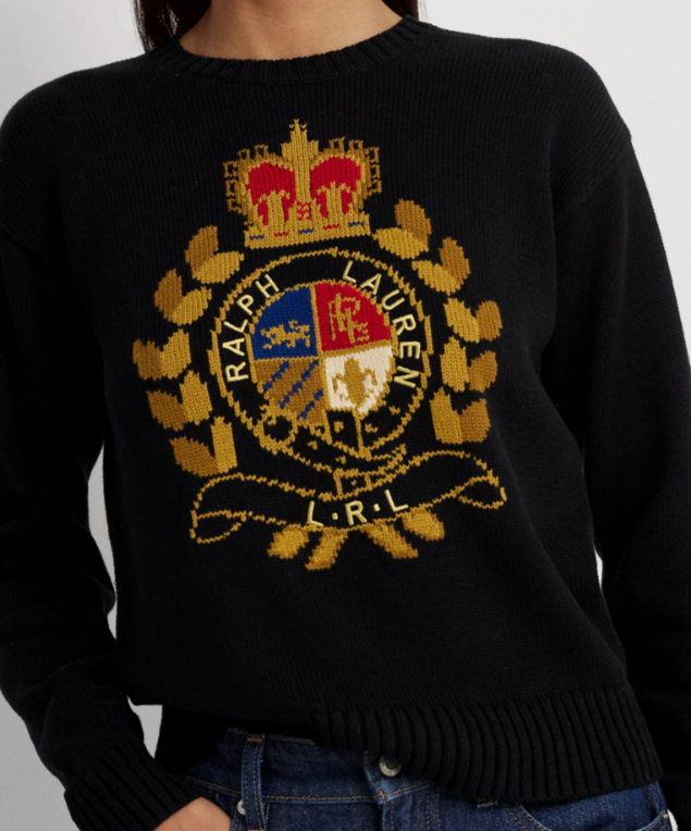 Lauren Ralph Lauren Intarsia-Knit Crest Cotton Sweater MSRP $195