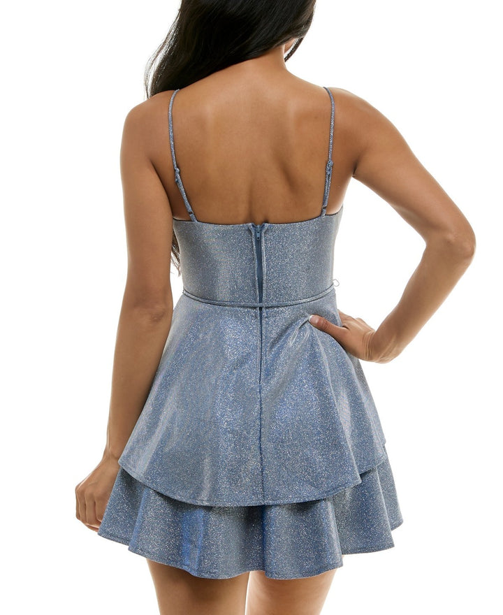 B Darlin Juniors' Glitter-Knit Tiered-Hem Dress MSRP $69