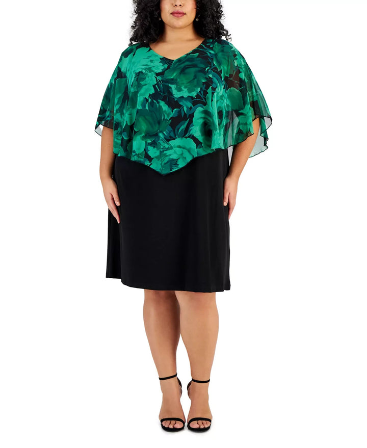 Connected Plus Size Printed Overlay V-Neck Sheath Dress MSRP $89