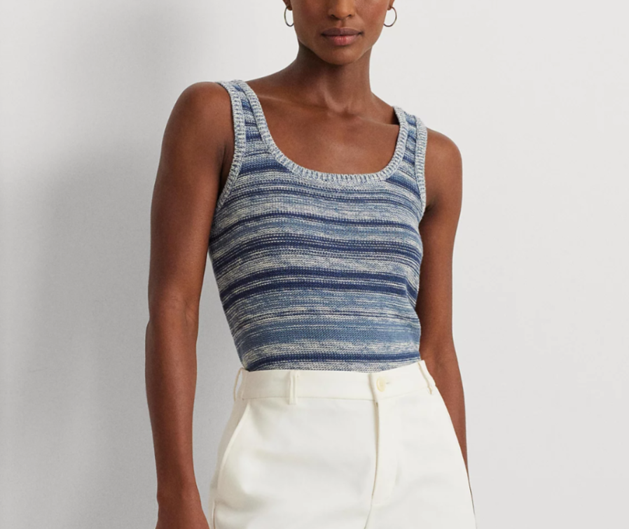 LAUREN Ralph Lauren Striped Linen-Cotton Sweater Tank Top MSRP $125