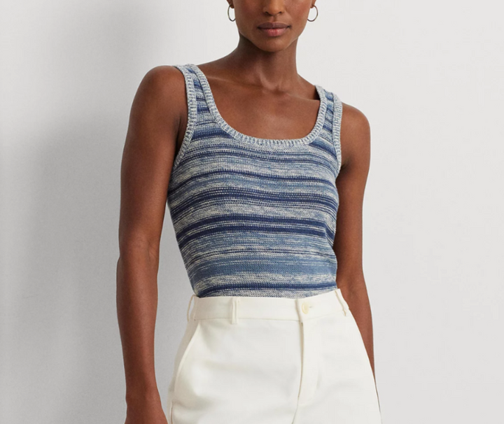 LAUREN Ralph Lauren Striped Linen-Cotton Sweater Tank Top MSRP $125