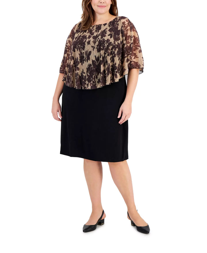 Connected Plus Size Round-Neck Cape-Overlay Sheath Dress MSRP $89