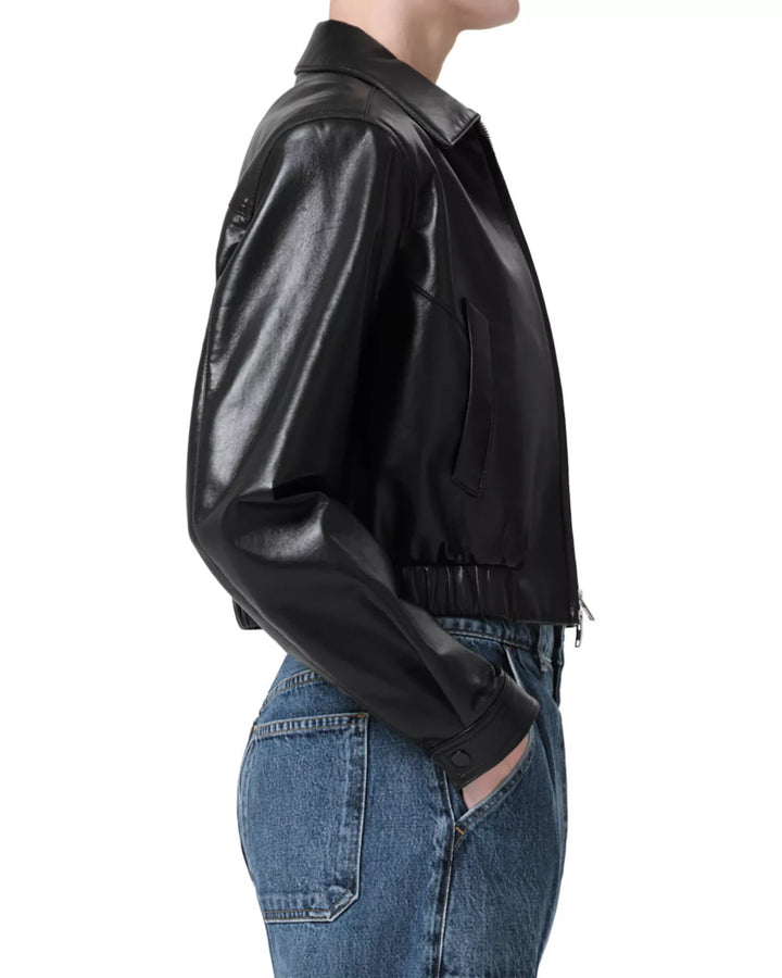 AGOLDE x Shoreditch Ski Club Essie Leather Cropped Jacket MSRP $550