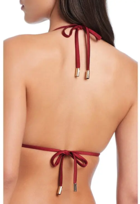 Red Carter Pearls Of Wisdom Triangle Bikini Top & Tie Side Bikini Bottom $132