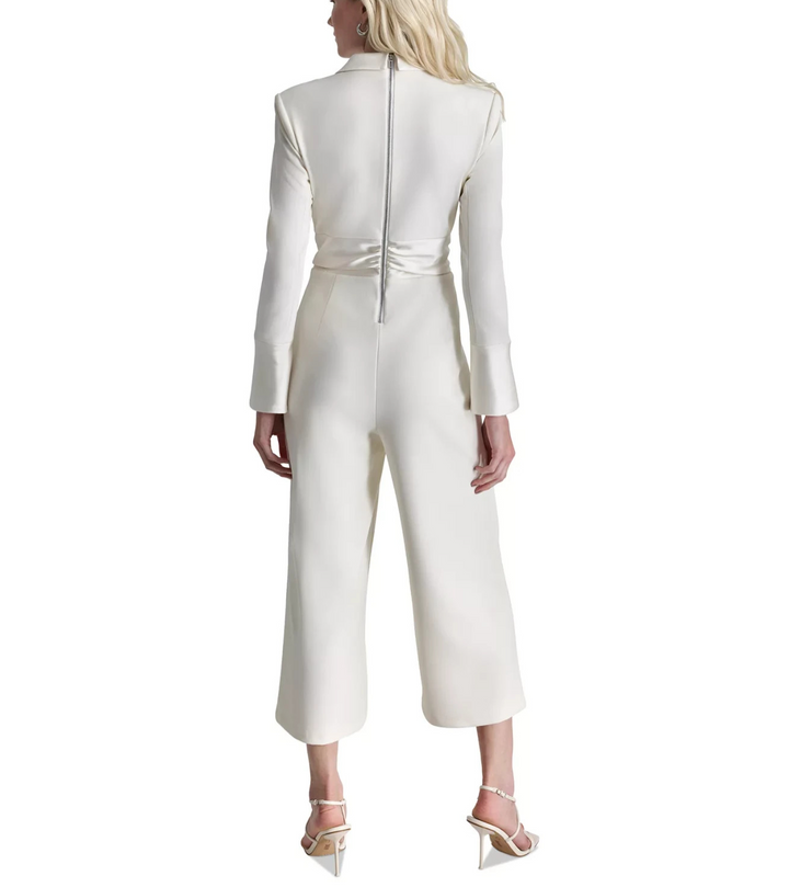 DKNY Women's Tuxedo Satin Wide-Leg Jumpsuit MSRP $139
