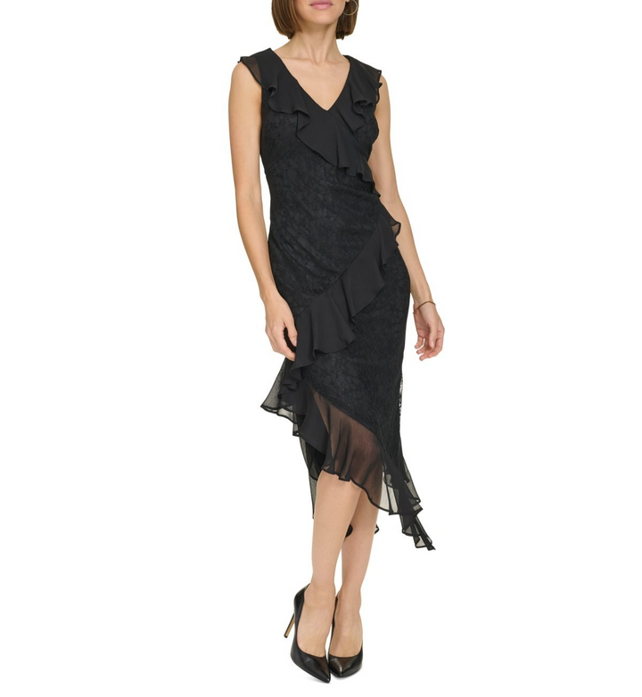 Tommy Hilfiger Women's Chiffon-Ruffled Lace Dress MSRP $139