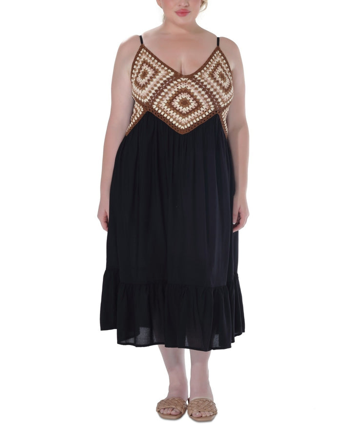 Raviya Plus Size Crochet Flounce-Hem Midi Dress MSRP $58