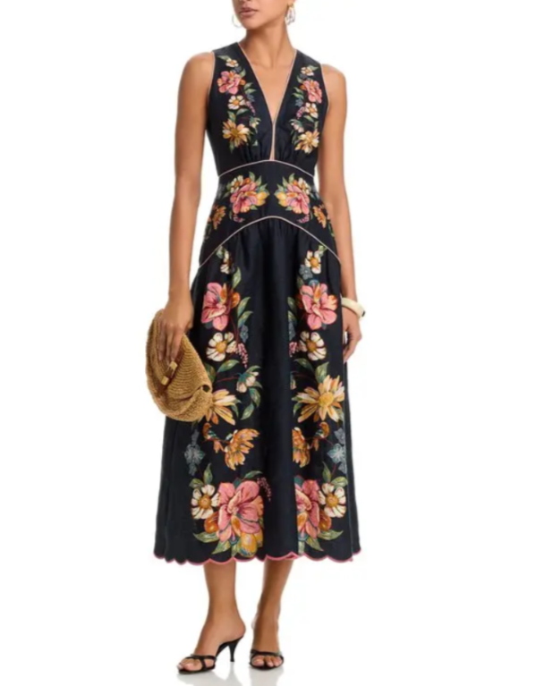 FARM Rio Maira Floral Print Linen Dress MSRP $298