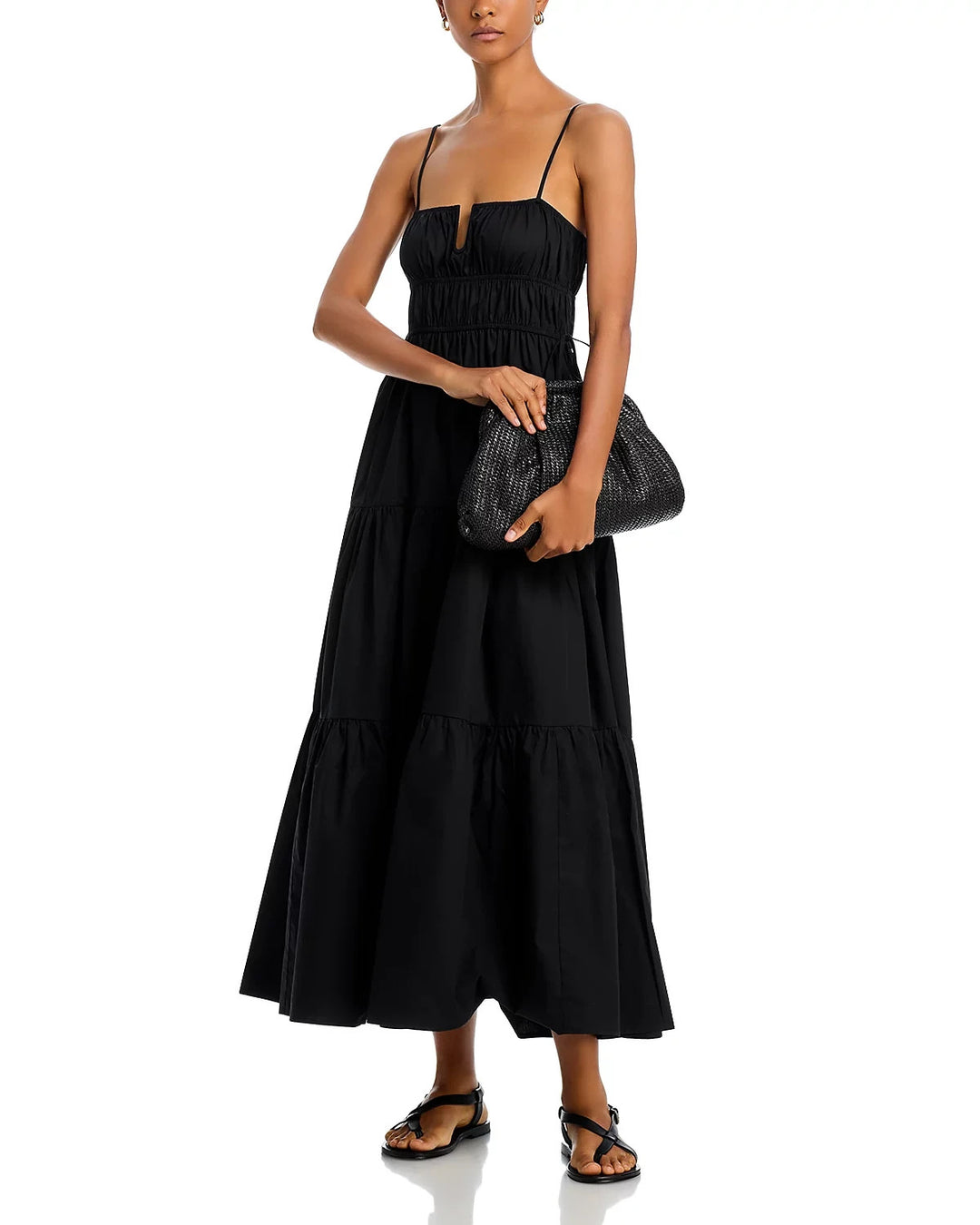 Moon River Shirred Cotton Poplin Midi Dress MSRP $114