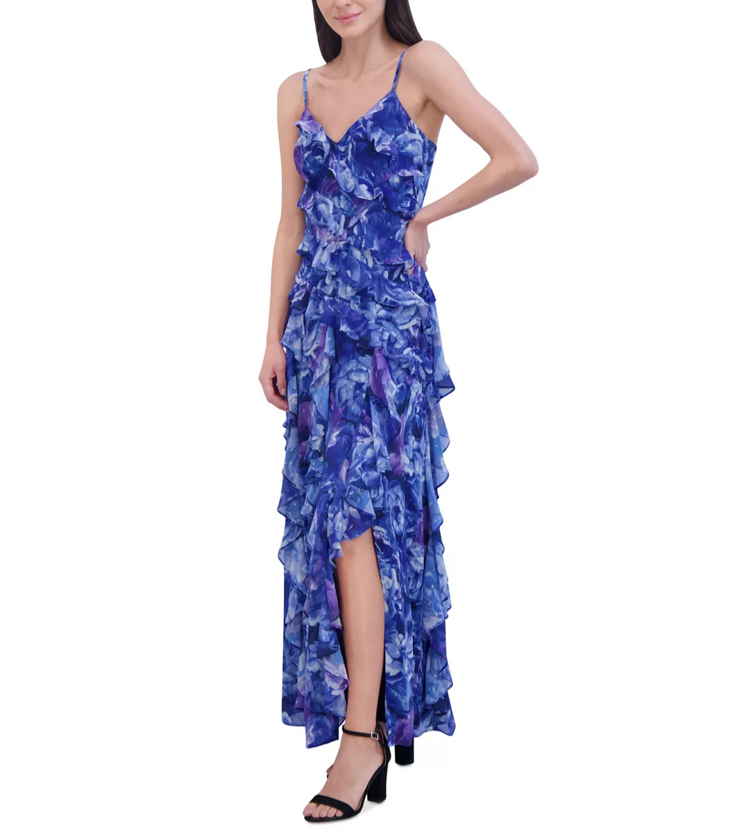 Eliza J Printed Ruffle Trim Maxi Dress MSRP $268