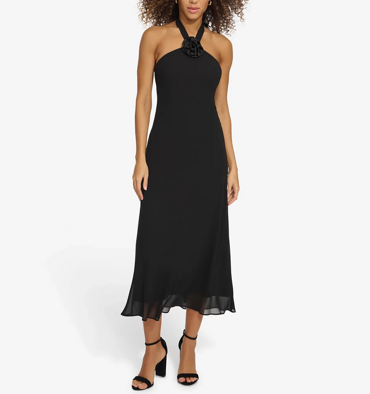 Siena Rosette-Trim Open-Back Halter Dress MSRP $138