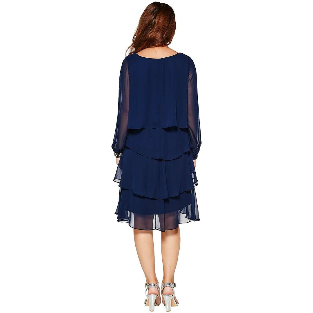SL Fashions Women's Rhinestone-Cuff Tiered Dress MSRP $119