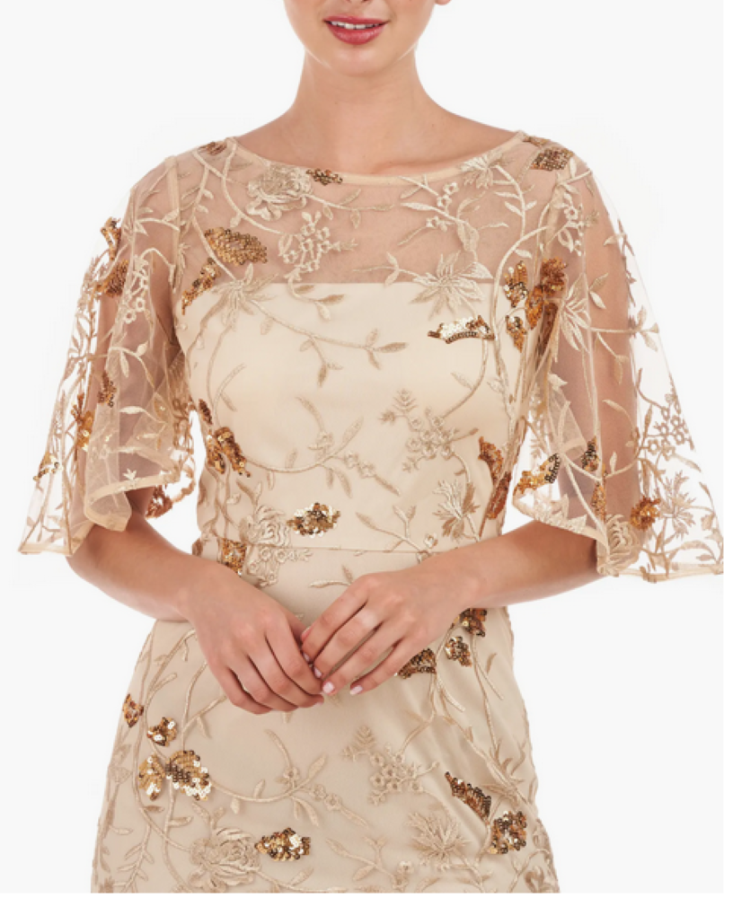 JS Collections Daphne Embroidered Sequin Column Gown MSRP $298