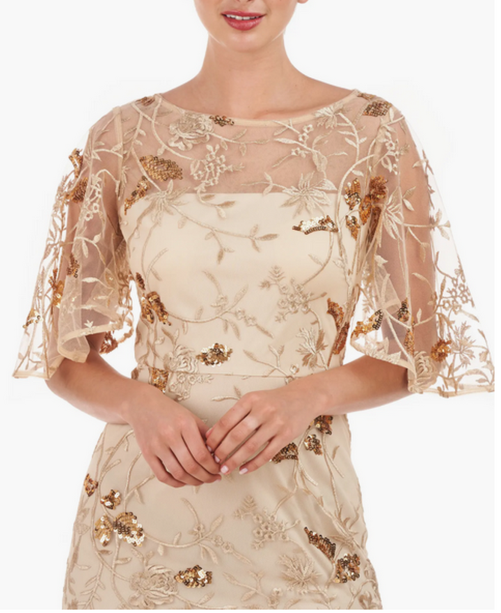 JS Collections Daphne Embroidered Sequin Column Gown MSRP $298