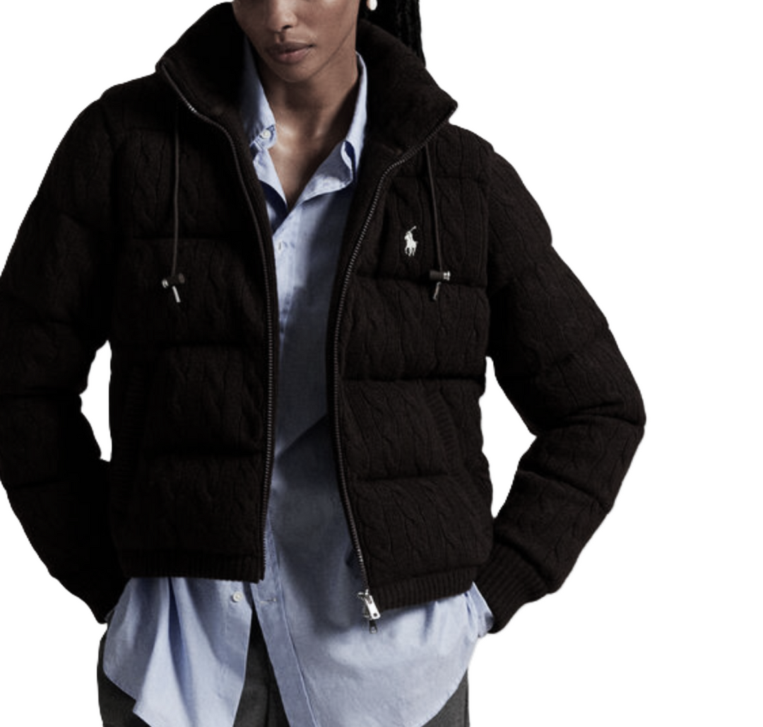 POLO Ralph Lauren Cable Knit Hooded Down Coat MSRP $698