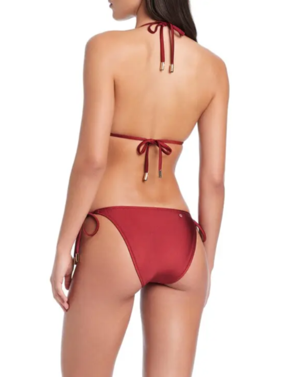 Red Carter Pearls Of Wisdom Triangle Bikini Top & Tie Side Bikini Bottom $132