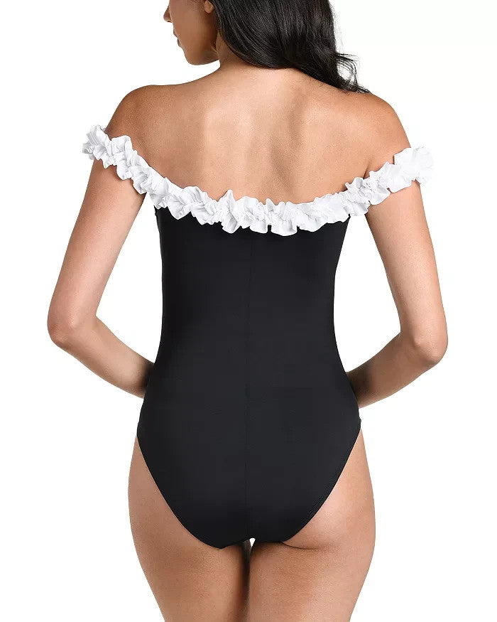 La Blanca Island Goddess Off The Shoulder One Piece Swimsuit MSRP $139