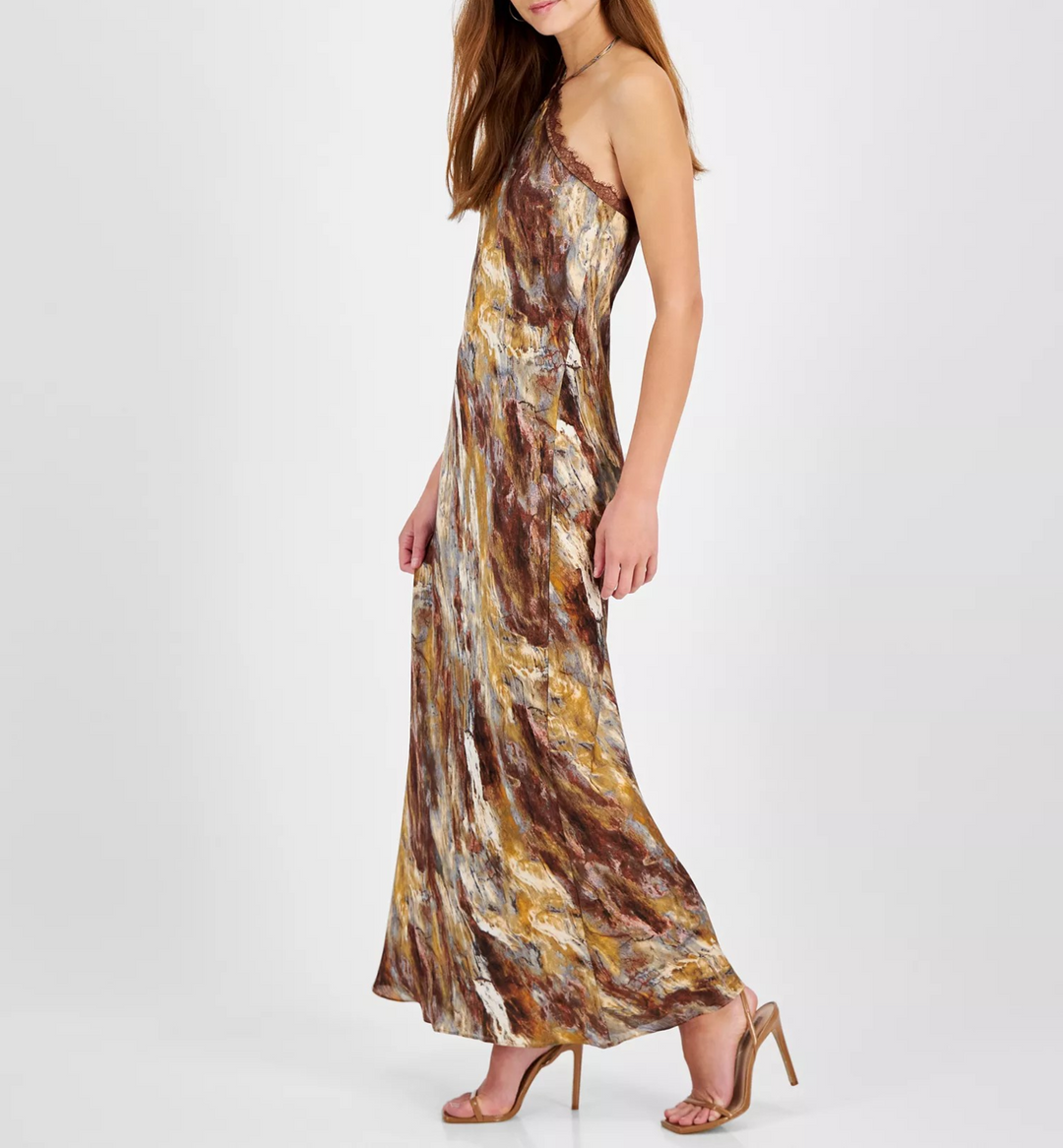 1.STATE Women's Printed Lace-Trim Halter Sleeveless Maxi Dress MSRP $99
