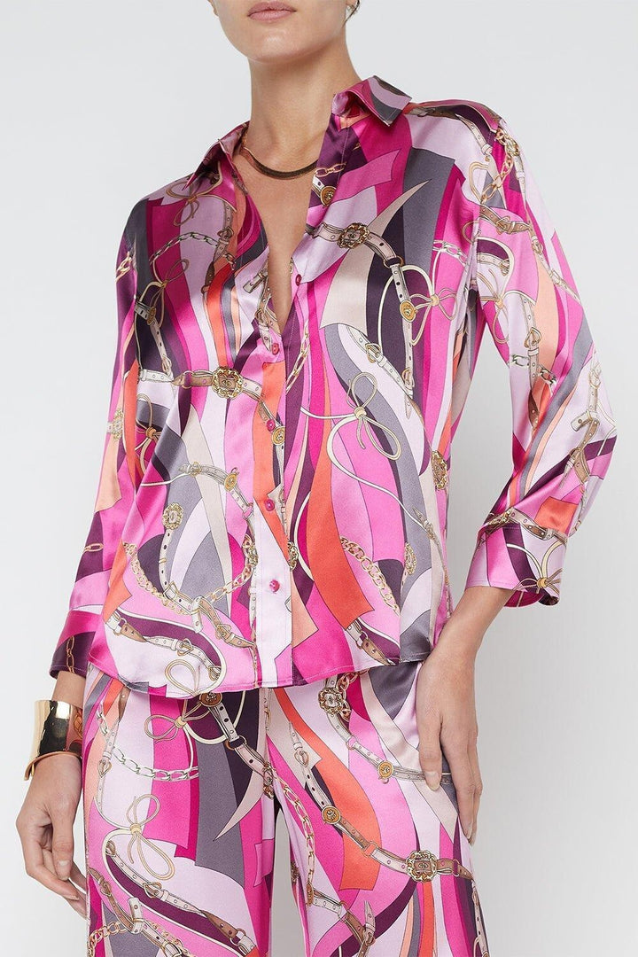 L'Agence Dani Silk Printed Blouse MSRP $380