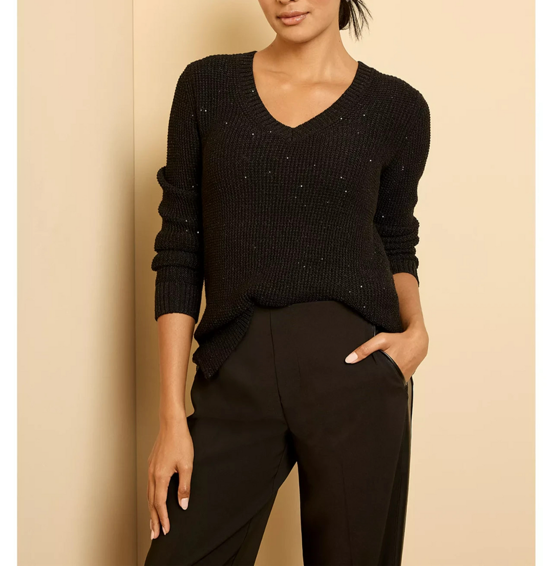 NIC+ZOE Shimmer Waffle V Neck Sweater MSRP $168