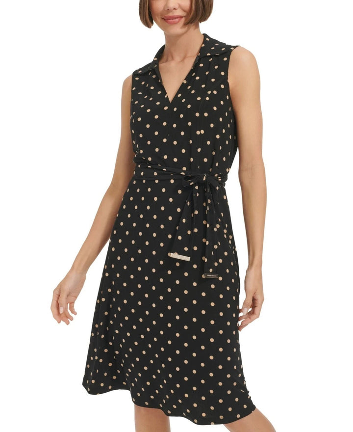 Tommy Hilfiger Women's Polka Dot Jersey Collared Dress MSRP $134