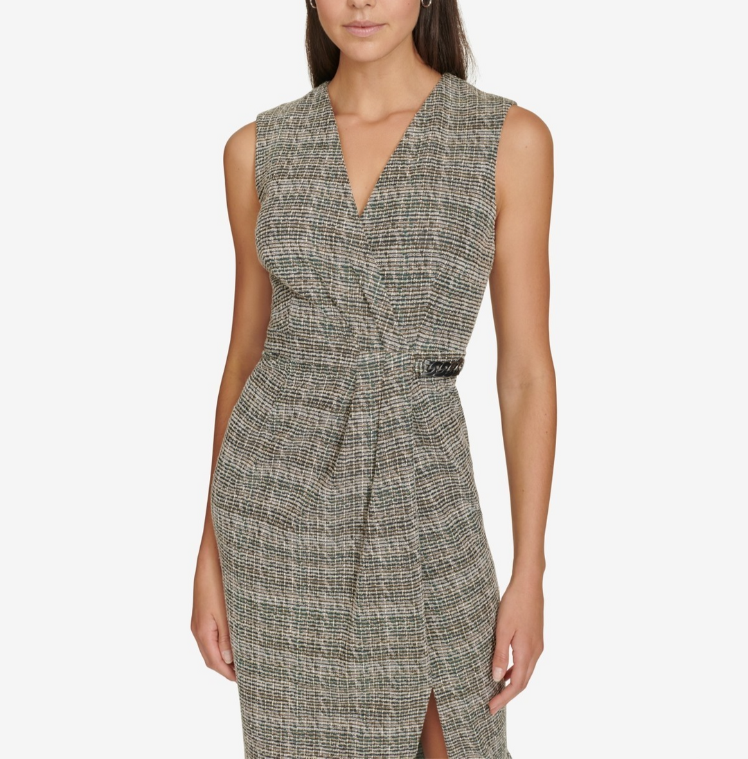Calvin Klein Women's Tweed Surplice MIDI Dress MSRP $134