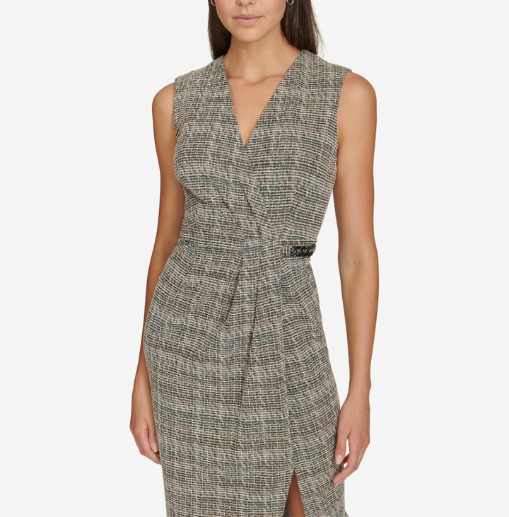 Calvin Klein Women's Tweed Surplice MIDI Dress MSRP $134