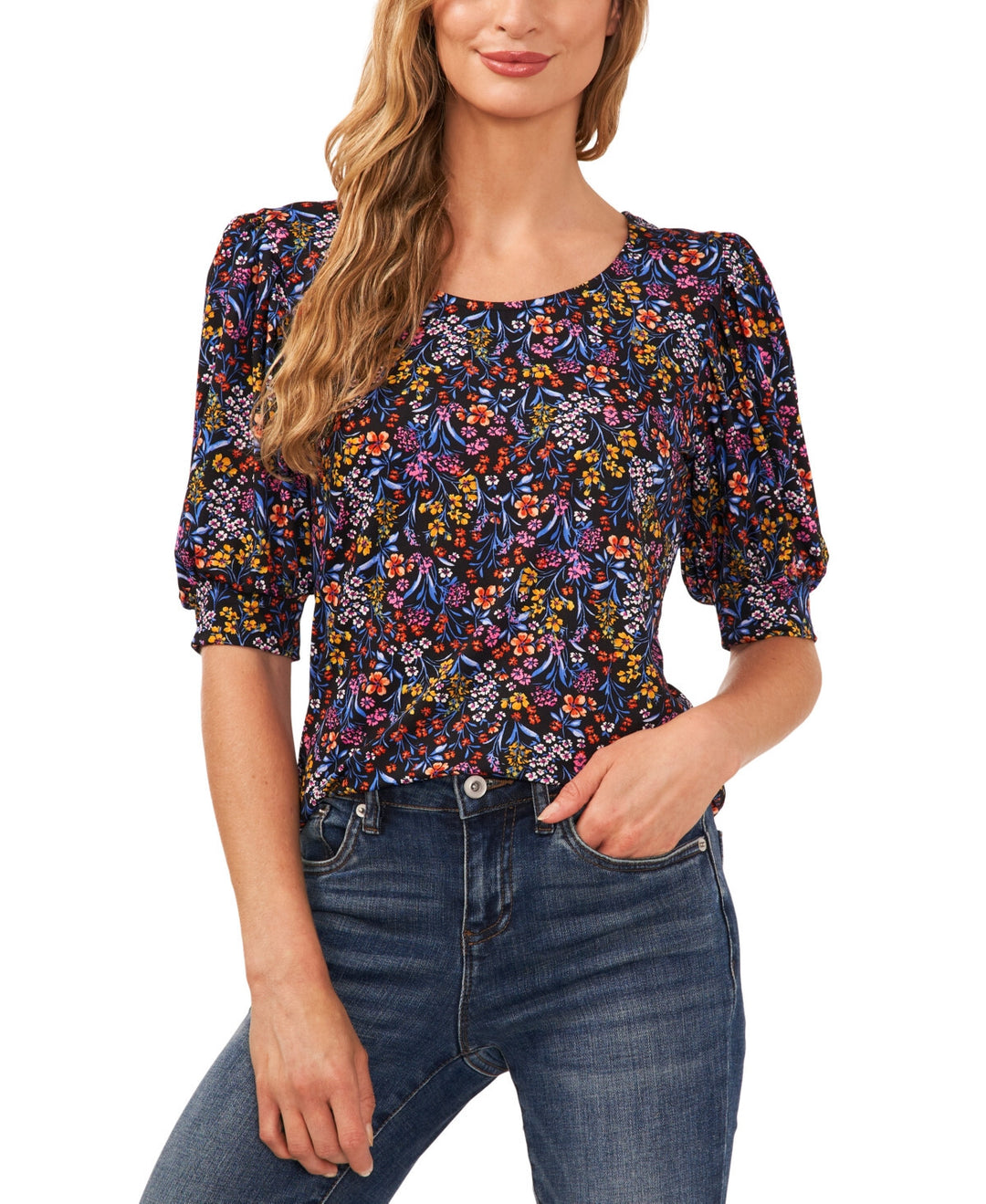 CeCe Floral Print Scoop Neck Knit Top MSRP $49